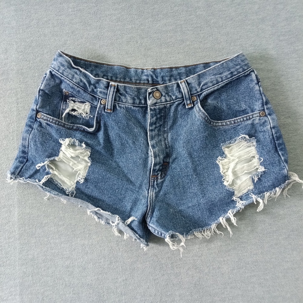 Wrangler Distressed Denim Cutoff Shorts Blue Medium Wash junior 16 Husky 955HUVW